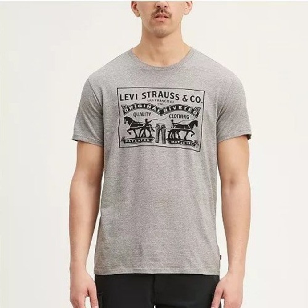 Levi Strauss Co Mens Gray Graphic T Shirt XXL Two Horse Logo Casual Tee